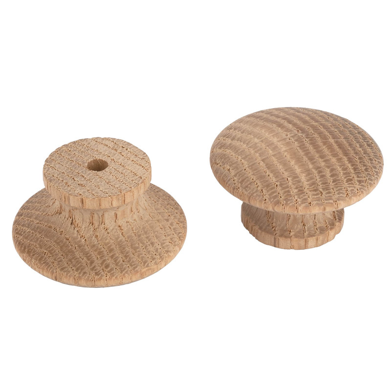 Mushroom Knob w/Screws - Oak - 1-3/4" Diameter - 7/8" Tall - 2Piece